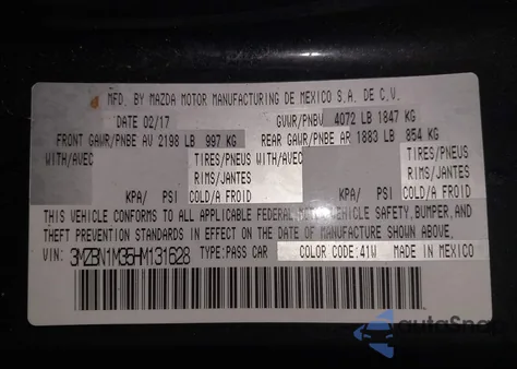 2017 Mazda Mazda3 Grand Touring z USA, uszkodzony, nr VIN 3MZBN1M35HM131628